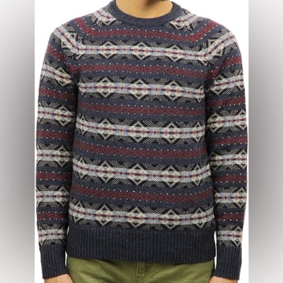 J. Crew Fair Isle Nordic Knit Grandpa 100% Lambswool Crewneck Sweater Size Med - Picture 2 of 10